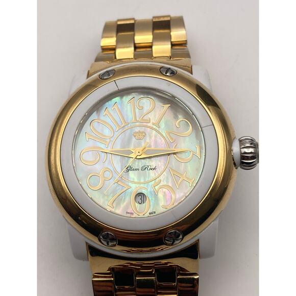 Glam Rock Swiss Womens Watch 46mm New Battery Date WR 10ATM Small Wrist 5-5.25 - Picture 6 of 11